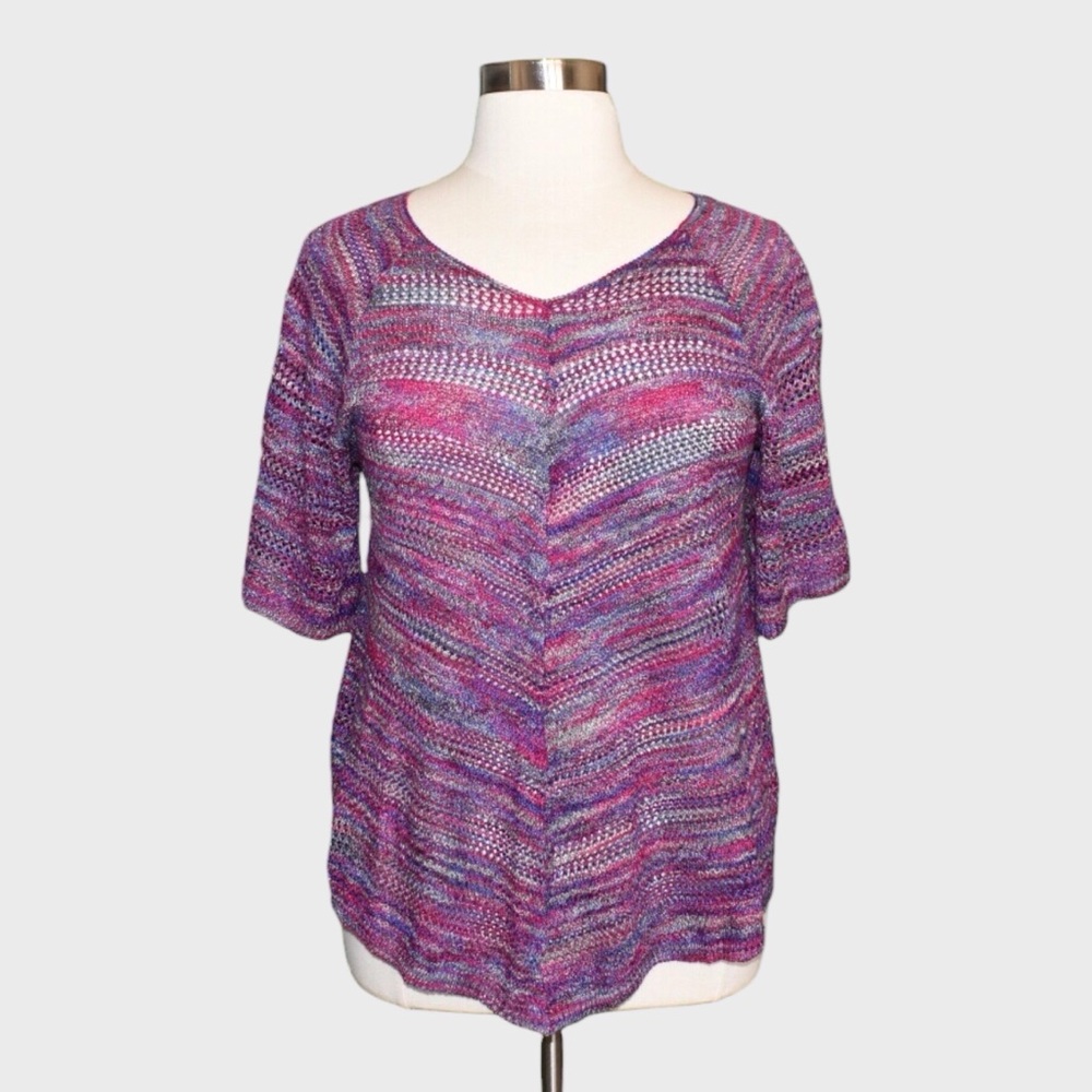 Faded‎ Glory Marled Open Knit Short Sleeve Sweater